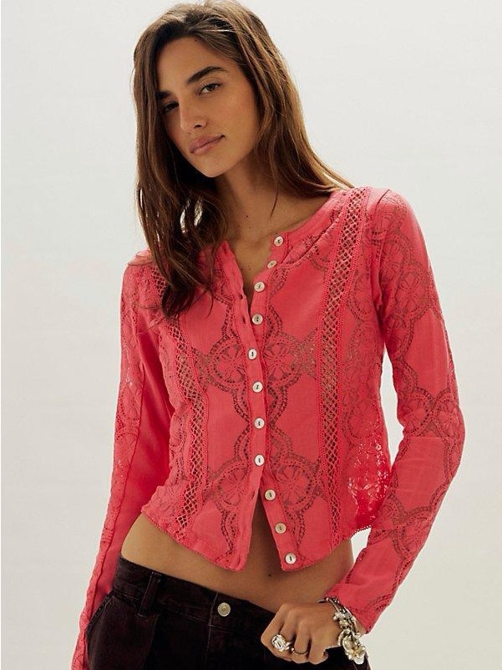 Free People Jae Knit Button Down top Size M NWT